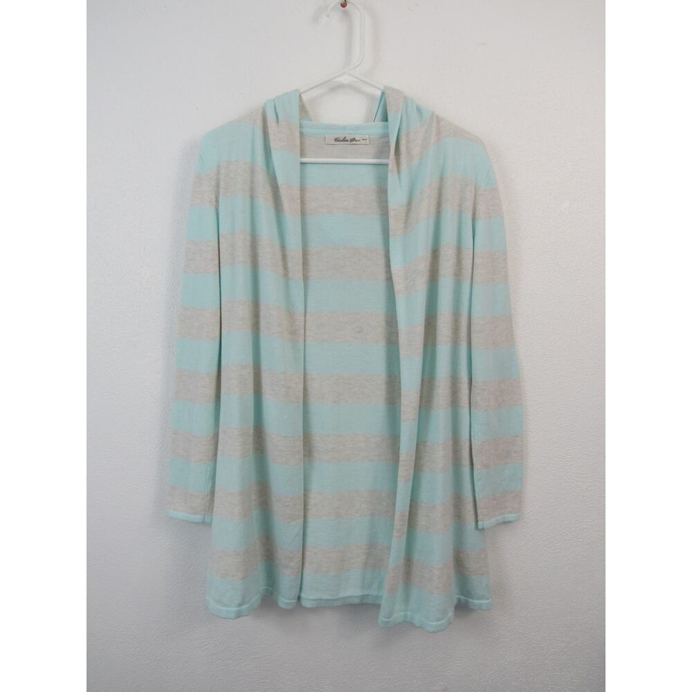 Caroline Grace XS Alashan Cashmere Cotton Striped Hooded Cardigans Blue Gray